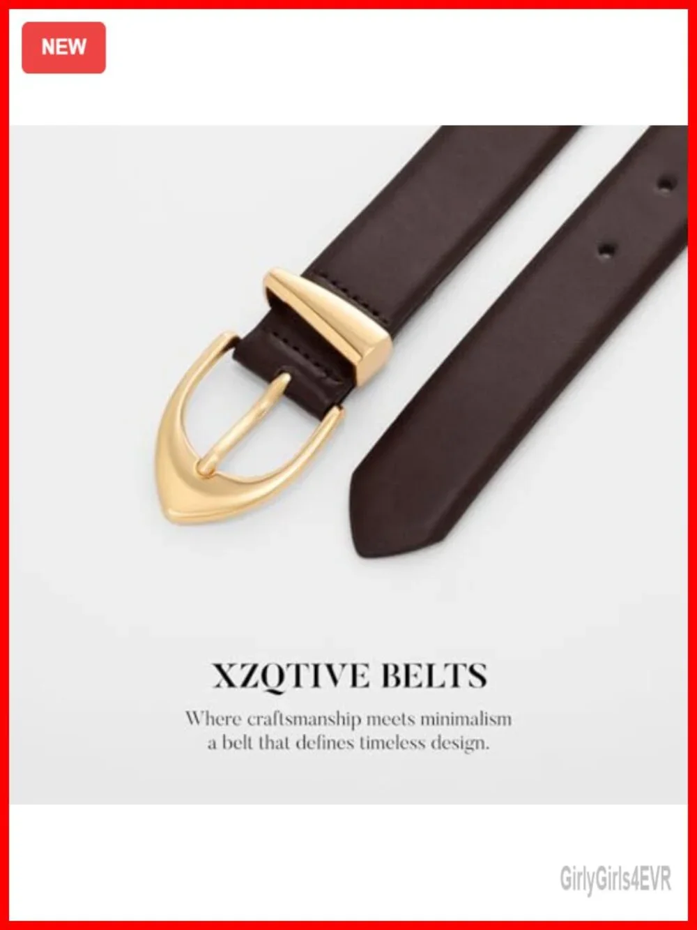 Genuine Leather Belt with Gold Buckle for Women, Minimalist Design